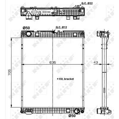 Слика на Воден радиатор (ладник) NRF 509872 за камион MAN TGL 8.240 FK, FK-L, FLK, FLK-L, FLRK, FLRK-L, FRK, FRK-L - 240 коњи дизел