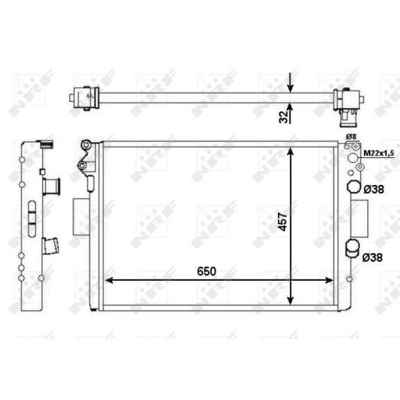 Слика на Воден радиатор (ладник) NRF 53652 за камион Iveco Daily 2 Platform 35 C 9, 35 S 9 - 90 коњи дизел