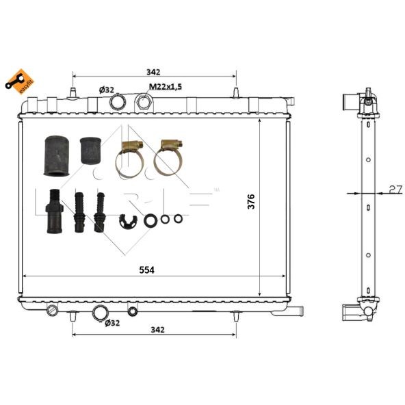 Слика на Воден радиатор (ладник) NRF EASY FIT 53424 за  Citroen Berlingo BOX 1.6 - 109 коњи бензин