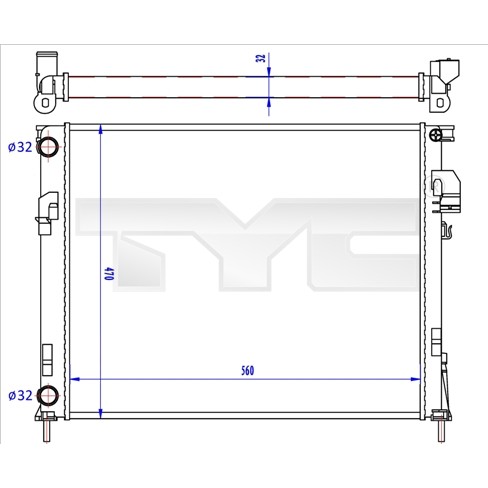 Слика на Воден радиатор (ладник) TYC 725-0043-R за Renault Trafic 2 Bus (JL) 1.9 dCI 80 (JL0B) - 82 коњи дизел