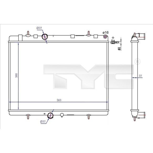 Слика на Воден радиатор (ладник) TYC 726-0020-R за Citroen C4 Picasso UD 2.0 HDi 150 - 150 коњи дизел