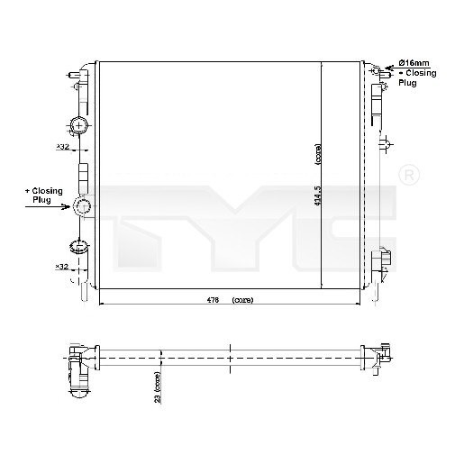 Слика на Воден радиатор (ладник) TYC 728-0010 за Nissan Kubistar Box 1.6 16V - 95 коњи бензин