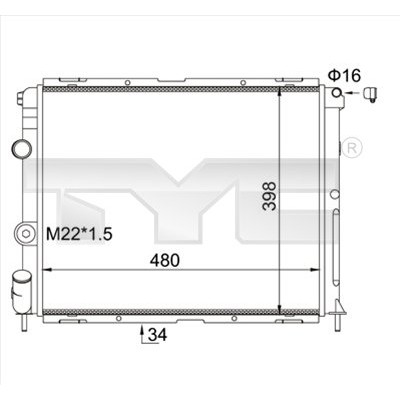 Слика на Воден радиатор (ладник) TYC 728-0012-R за Renault Clio 2 1.4 (B/CB0C) - 75 коњи бензин