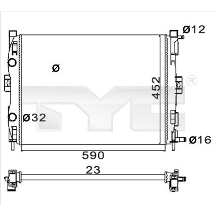 Слика на Воден радиатор (ладник) TYC 728-0059-R за Renault Megane 2 Saloon 1.6 16V - 112 коњи бензин