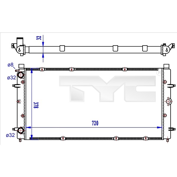 Слика на Воден радиатор (ладник) TYC 737-0059-R за VW Transporter T4 Box 2.4 D - 78 коњи дизел