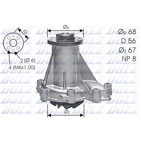 Слика на Водна пумпа DOLZ M176 за Mercedes Sprinter 2-t Platform (901,902) 208 D - 82 коњи дизел