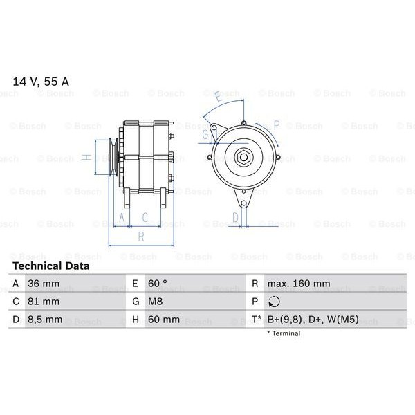 Слика на Генератор BOSCH 0 986 036 020 за Ford Escort MK 4 Convertible (alf) 1.6 i - 90 коњи бензин