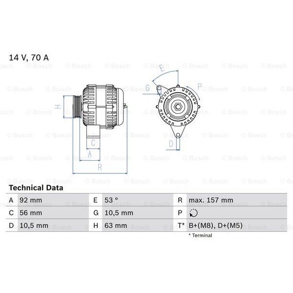 Слика на Генератор BOSCH 0 986 039 760 за Peugeot 306 Hatchback 1.9 D - 68 коњи дизел