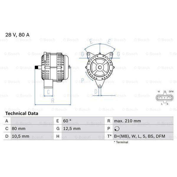 Слика на Генератор BOSCH 0 986 046 560 за камион DAF CF 75 FA 75.310 - 310 коњи дизел