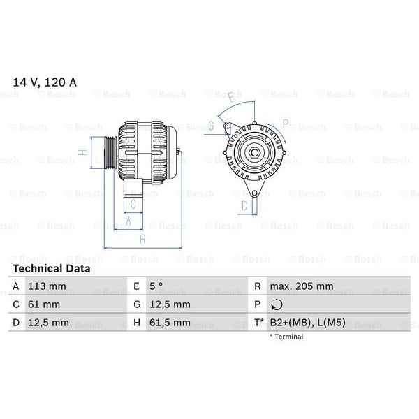 Слика на Генератор BOSCH 0 986 049 530 за Fiat Punto 199 1.9 D Multijet - 116 коњи дизел