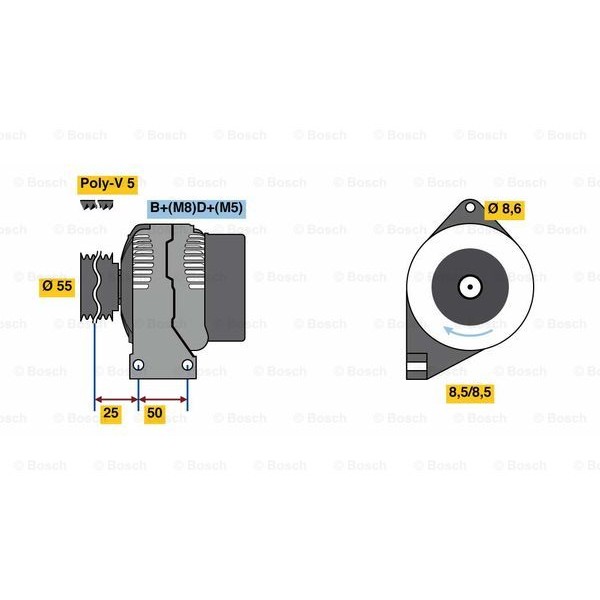 Слика на Генератор BOSCH 0 986 049 540 за Fiat Panda 169 1.4 Natural Power - 69 коњи Бензин/Метан (CNG)