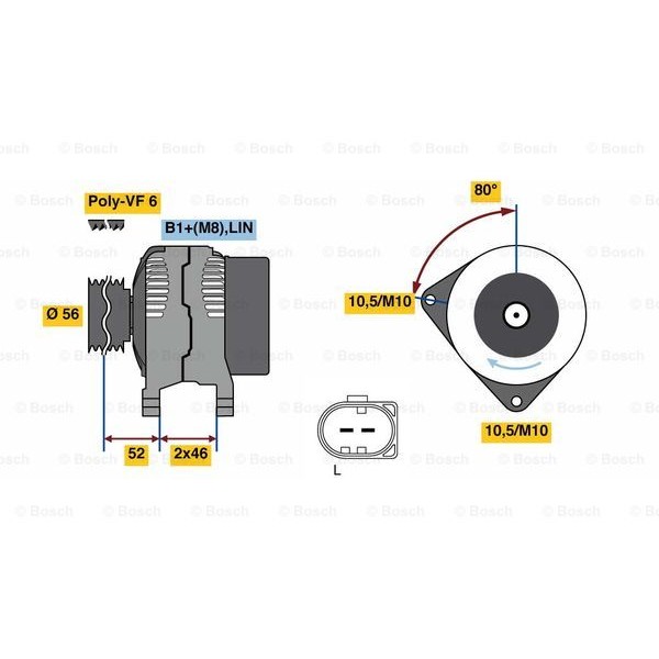 Слика на Генератор BOSCH 0 986 081 390 за Land Rover Freelander 2 (FA) 2.2 TD4 4x4 - 160 коњи дизел