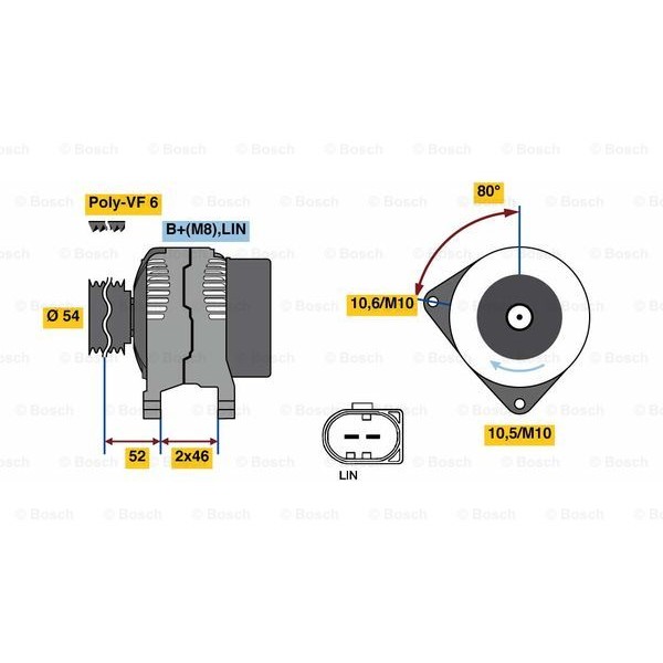 Слика на Генератор BOSCH 0 986 081 400 за Land Rover Freelander 2 (FA) 2.2 TD4 4x4 - 160 коњи дизел