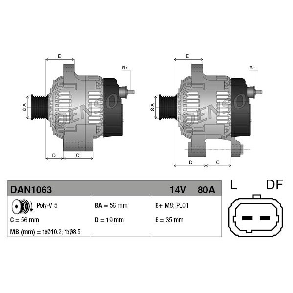 Слика на Генератор DENSO DAN1063 за Citroen Saxo S0,S1 1.6 - 90 коњи бензин