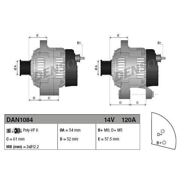 Слика на Генератор DENSO DAN1084 за Fiat Croma 194 1.9 D Multijet - 120 коњи дизел