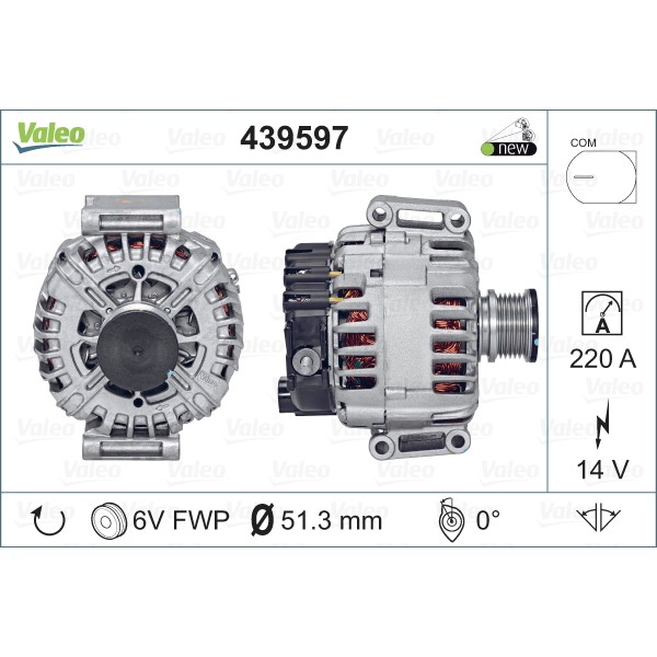 Слика на Генератор VALEO NEW ORIGINAL PART 439597 за Mercedes Sprinter 3.5-t Platform (906) 313 CDI 4x4 (906.131, 906.133, 906.135, 906.231...) - 129 коњи дизел