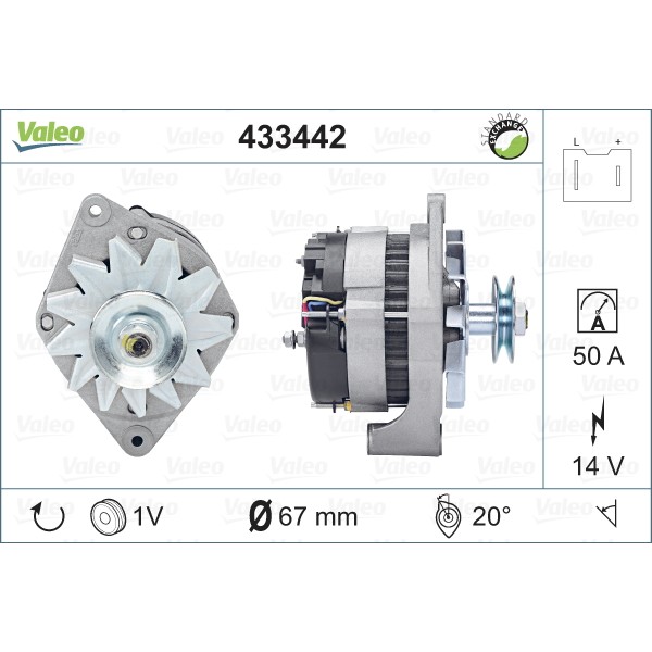 Слика на Генератор VALEO REMANUFACTURED PREMIUM 433442 за Renault Super 5 (BC40) 1.4 (B/C40J) - 67 коњи бензин