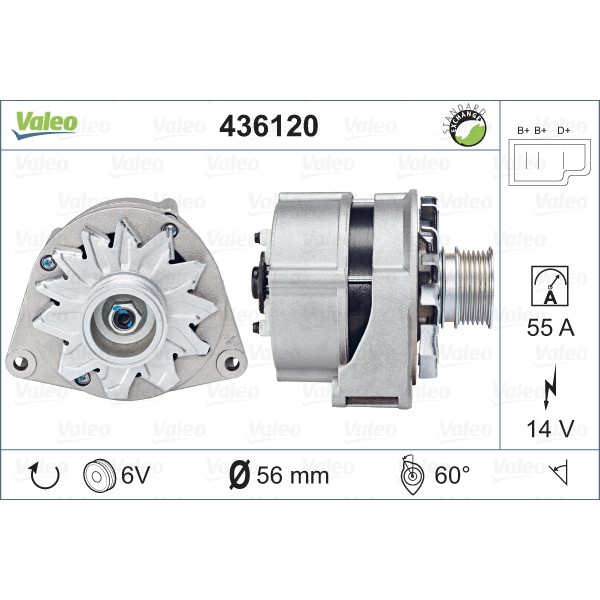 Слика на Генератор VALEO REMANUFACTURED PREMIUM 436120 за Mercedes 190 (w201) D 2.5 (201.126) - 90 коњи дизел