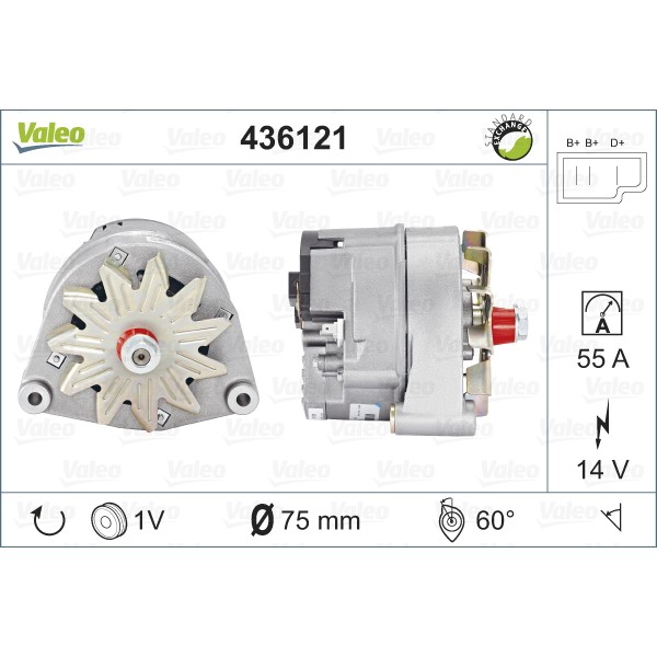 Слика на Генератор VALEO REMANUFACTURED PREMIUM 436121 за камион MAN L2000 8.185 LAEK, LAEK-L, LAERK, LAERK-L, LAK, LAK-L, LARK, LARK-L - 180 коњи дизел