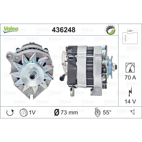 Слика на Генератор VALEO REMANUFACTURED PREMIUM 436248 за Citroen C25 Platform 2.5 D - 75 коњи дизел