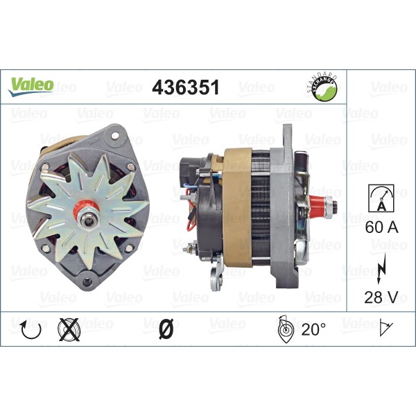 Слика на Генератор VALEO REMANUFACTURED PREMIUM 436351 за камион Renault Manager G 280.15/T,G 270.15/T - 265 коњи дизел