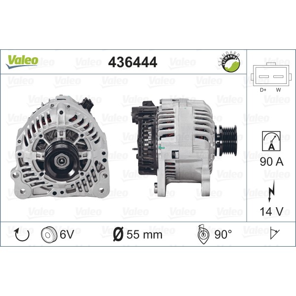 Слика на Генератор VALEO REMANUFACTURED PREMIUM 436444 за VW Jetta 4 Estate (1J6) 1.6 16V - 105 коњи бензин