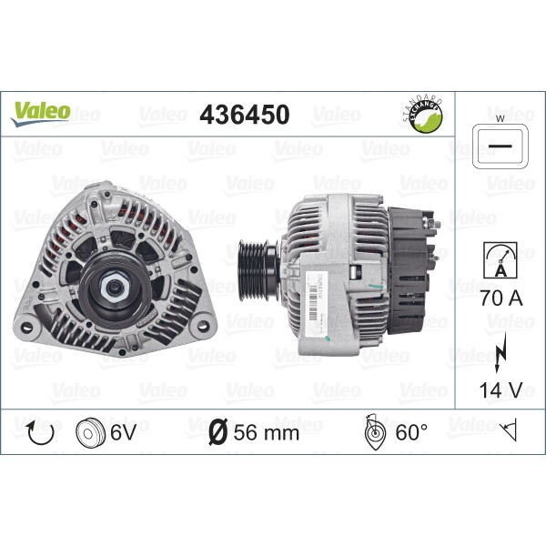 Слика на Генератор VALEO REMANUFACTURED PREMIUM 436450 за Mercedes E-class Estate (s124) E 300 TD (124.191) - 136 коњи дизел