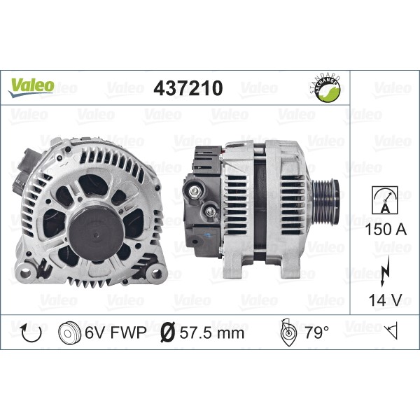 Слика на Генератор VALEO REMANUFACTURED PREMIUM 437210 за Peugeot 607 Saloon 2.2 HDI - 133 коњи дизел