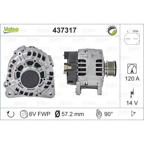 Слика на Генератор VALEO REMANUFACTURED PREMIUM 437317 за VW Jetta 4 Estate (1J6) 1.6 16V - 105 коњи бензин