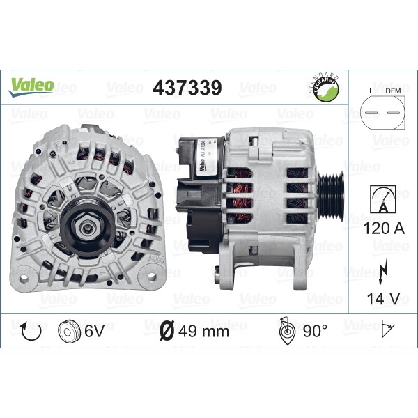 Слика на Генератор VALEO REMANUFACTURED PREMIUM 437339 за Audi TT (8N3) 1.8 T - 190 коњи бензин