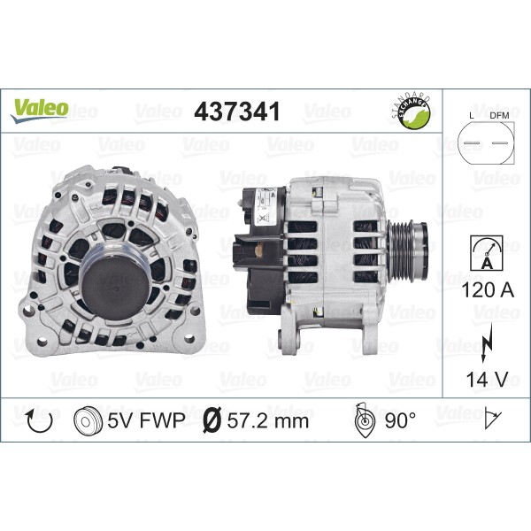 Слика на Генератор VALEO REMANUFACTURED PREMIUM 437341 за VW Beetle (9C1,1C1) 1.6 - 102 коњи бензин