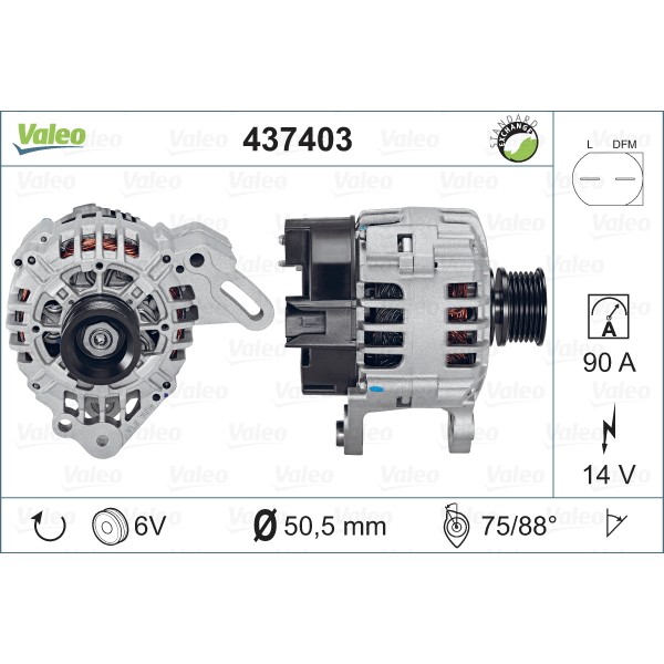 Слика на Генератор VALEO REMANUFACTURED PREMIUM 437403 за Skoda Fabia Saloon (6Y3) 1.4 16V - 80 коњи бензин