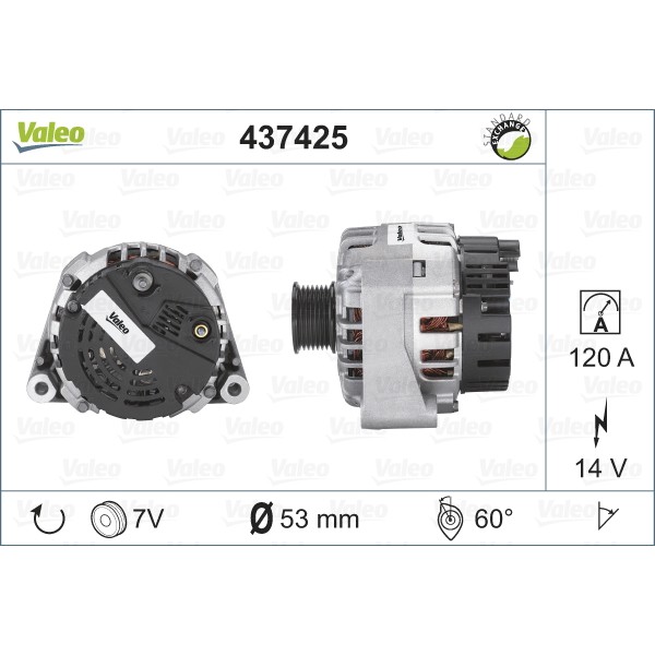 Слика на Генератор VALEO REMANUFACTURED PREMIUM 437425 за Land Rover Discovery 2 (LJ,LT) 4.0 V8 4x4 - 185 коњи бензин