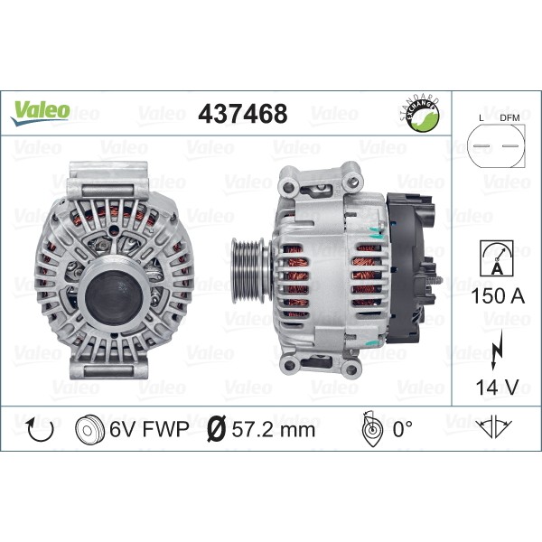 Слика на Генератор VALEO REMANUFACTURED PREMIUM 437468 за Audi A4 Avant (8ED, B7) 2.0 TDI - 126 коњи дизел