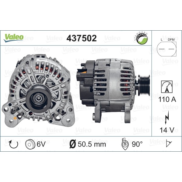 Слика на Генератор VALEO REMANUFACTURED PREMIUM 437502 за Skoda Octavia Estate (1Z5) 1.4 - 80 коњи бензин