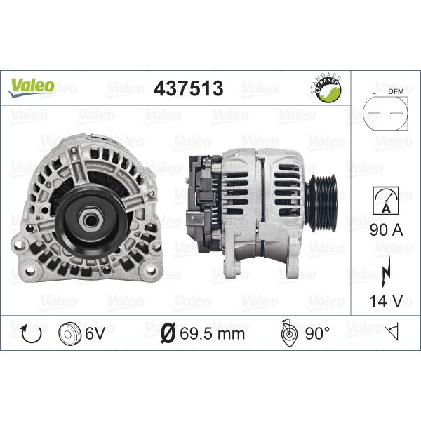 Слика на Генератор VALEO REMANUFACTURED PREMIUM 437513 за VW Transporter T4 Box 2.5 TDI Syncro - 102 коњи дизел