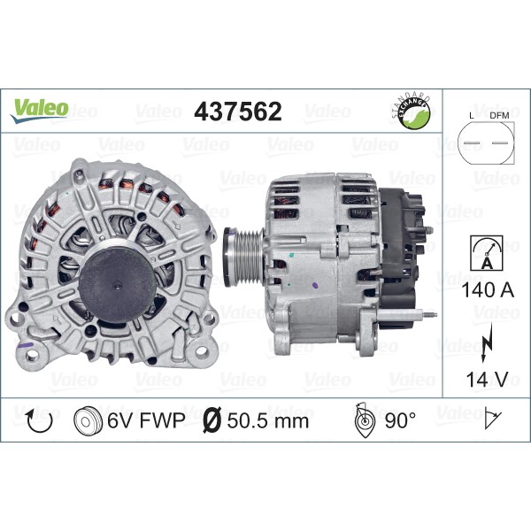 Слика на Генератор VALEO REMANUFACTURED PREMIUM 437562 за VW Jetta 6 (162) 1.4 TSI - 150 коњи бензин