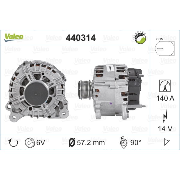 Слика на Генератор VALEO REMANUFACTURED PREMIUM 440314 за Skoda Yeti (5L) 2.0 TDI 4x4 - 170 коњи дизел