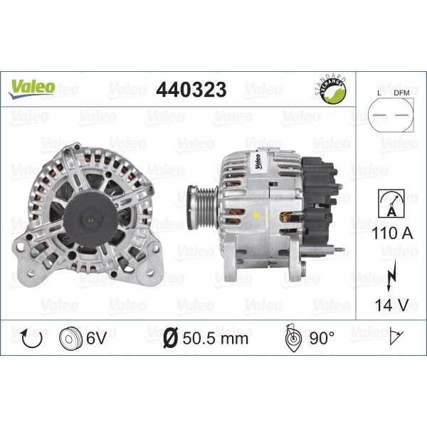 Слика на Генератор VALEO REMANUFACTURED PREMIUM 440323 за VW Caddy 3 Estate 1.2 TSI - 105 коњи бензин