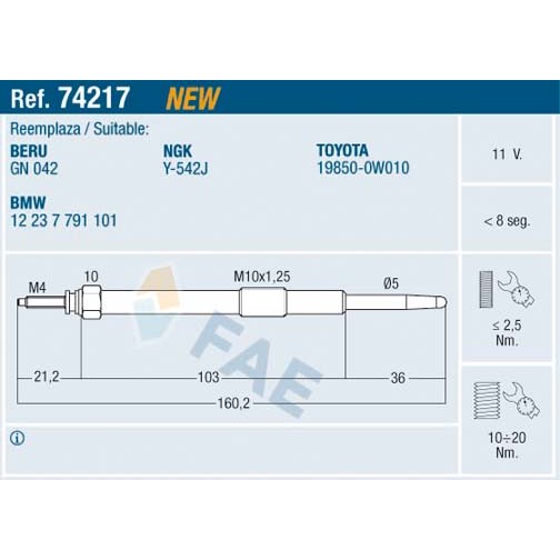 Слика на греач (свеќица) FAE 74217 за Mini (R50,R53) Hatchback One D - 88 коњи дизел