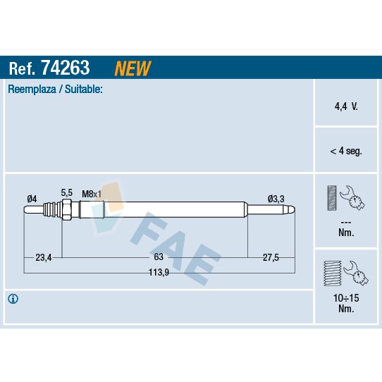 Слика на греач (свеќица) FAE 74263 за Peugeot Expert Box (VF3*) 2.0 HDi 130 - 128 коњи дизел