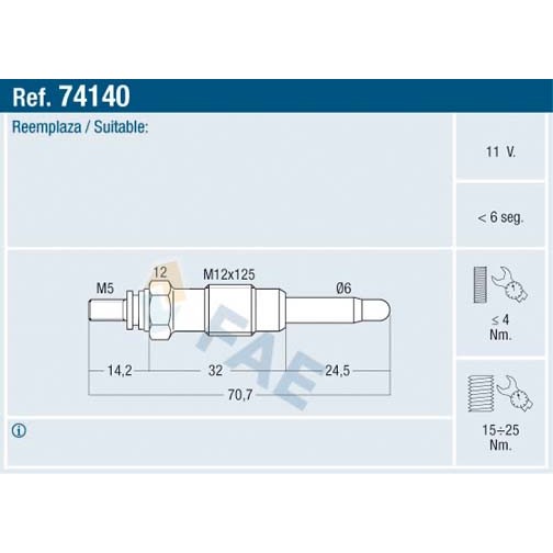 Слика на Греач свеќица FAE 74140 за камион DAF F 2800 FA 2800 DKS - 310 коњи дизел