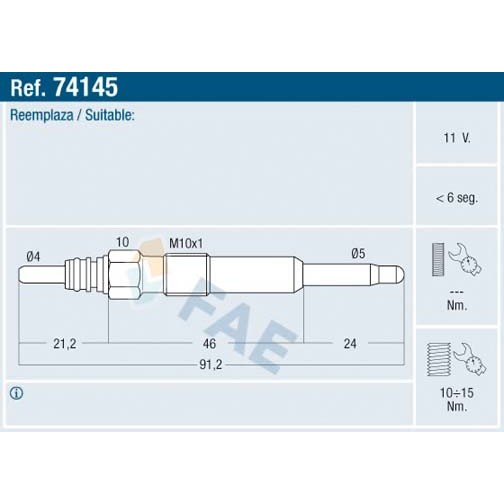 Слика на Греач свеќица FAE 74145 за Renault Clio 2 1.5 dCi (B/CB3N) - 84 коњи дизел