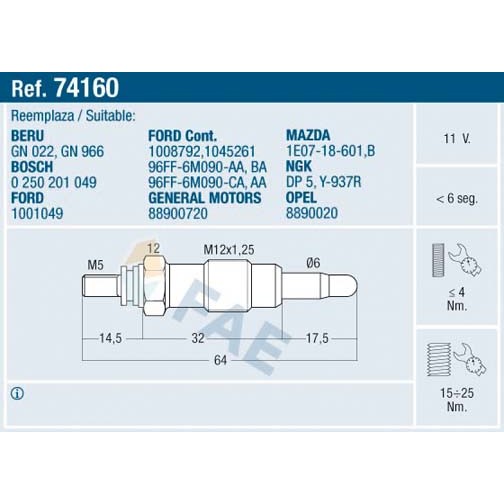 Слика на Греач свеќица FAE 74160 за Ford Escort Classic (AAL, ABL) 1.8 TD - 90 коњи дизел