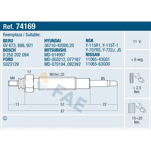 Слика на Греач свеќица FAE 74169 за Mitsubishi Space Wagon (D0 V-W) 1.8 TD (D09V, D09W) - 75 коњи дизел