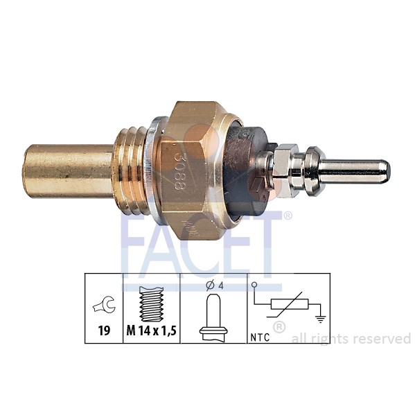 Слика на Датчик температура на охладителната течност FACET Made in Italy - OE Equivalent 7.3088 за Daewoo Musso FJ 2.9 TD 4x4 - 120 коњи дизел