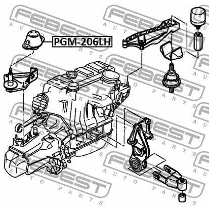 Слика на држач за мотор FEBEST PGM-206LH за Peugeot 206+ (T3E) 1.4 i - 73 коњи бензин