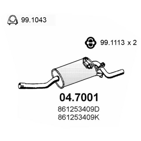 Слика на Заден издувен лонец ASSO 04.7001 за VW Polo 2 (86c,80) 1.0 - 40 коњи бензин