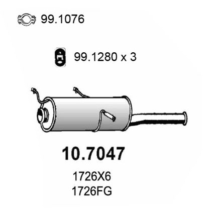 Слика на Заден издувен лонец ASSO 10.7047 за Citroen Xsara Break N2 1.9 TD - 90 коњи дизел