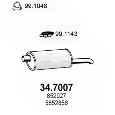 Слика на Заден издувен лонец ASSO 34.7007 за Opel Kadett E 1.4 i - 60 коњи бензин